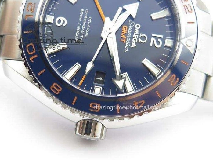 0523 Planet Ocean GMT 43.5mm V6F Goodplanet Orange Marker Blue Dial On SS Bracelet A ModernLook 8215